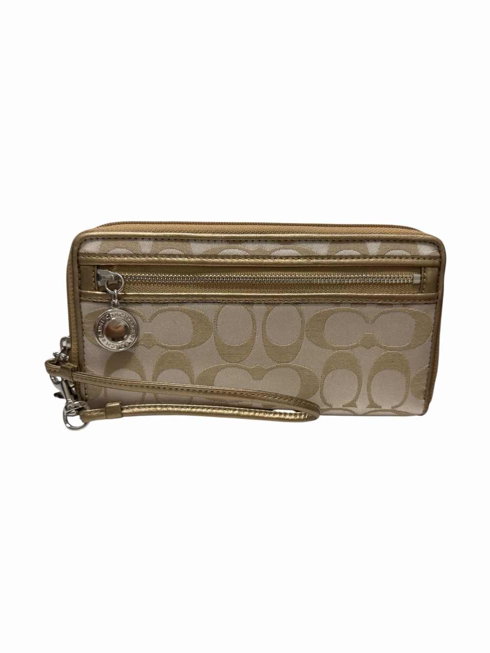 Coach Tan/Gold Logo Textile/Leather Wristlet